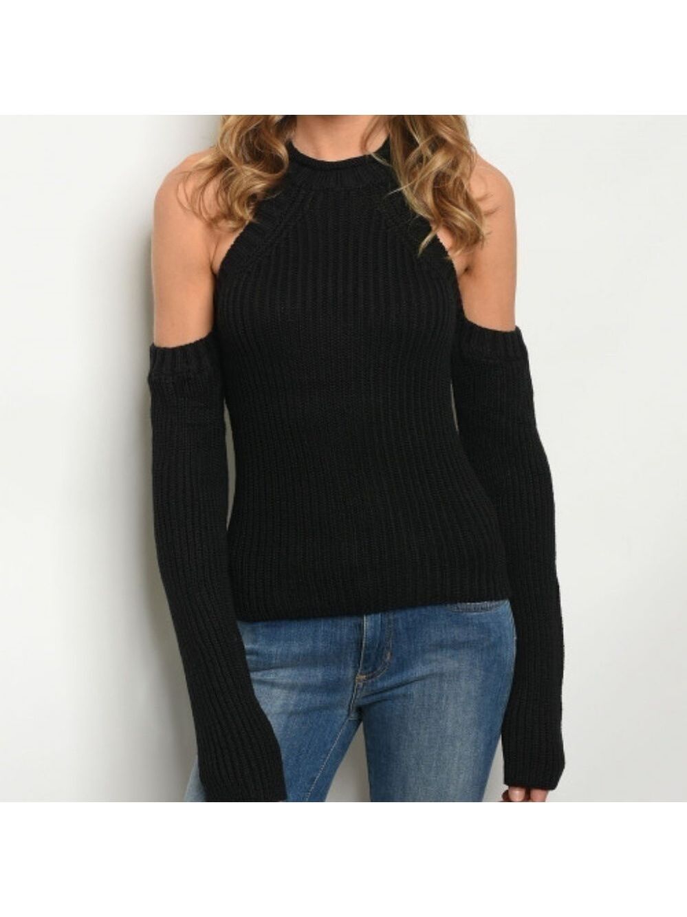 Cold Shoulder Black Sweater